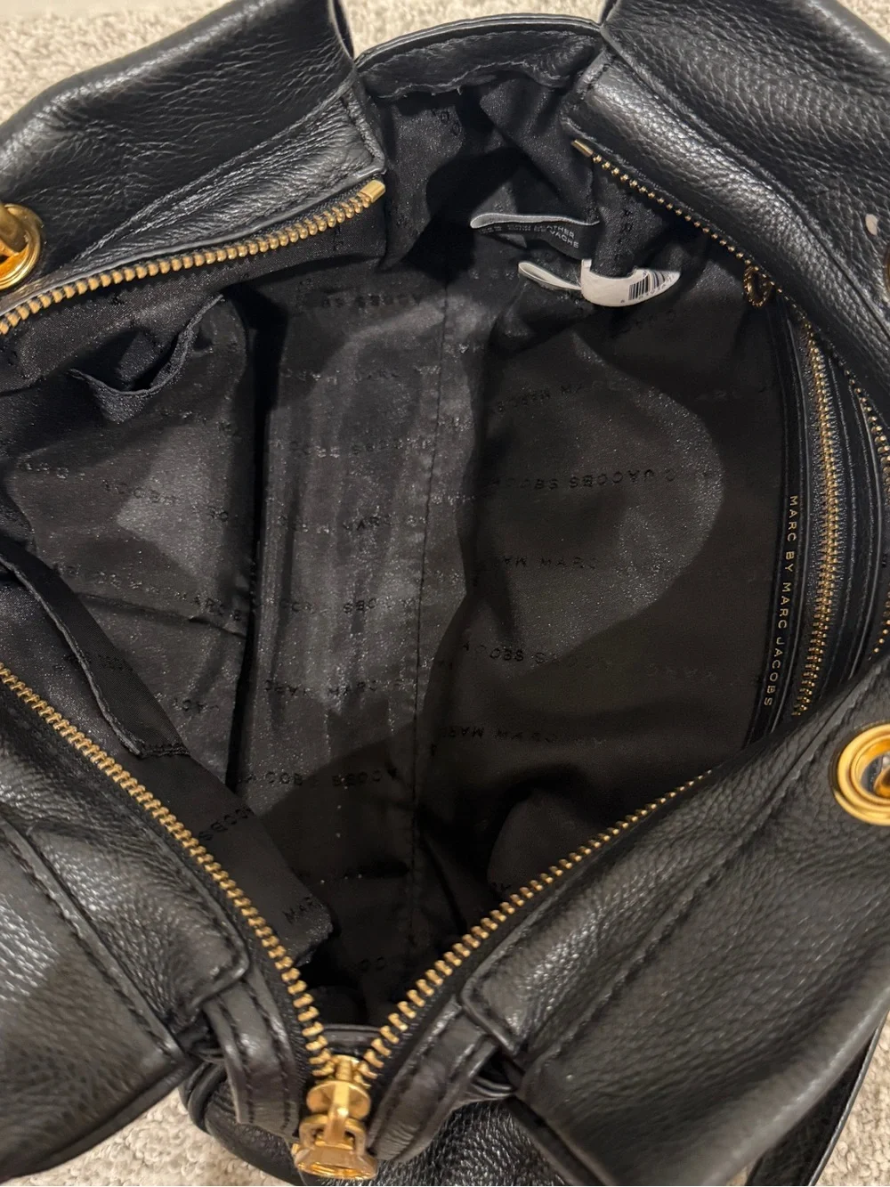 Marc by Marc Jacobs Black Leather Satchel with Gold Hardware Accents